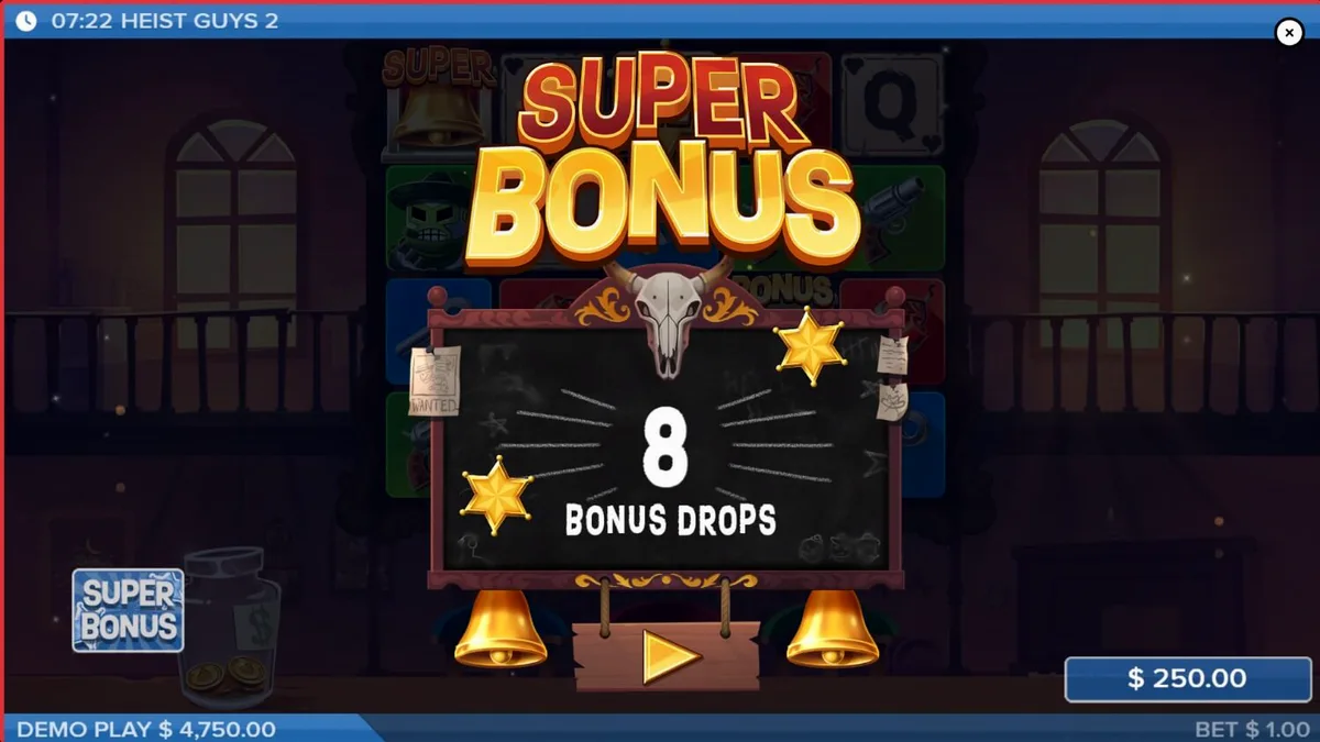 Tampilan visual slot Heist Guys 2 dengan latar belakang padang pasir Wild West