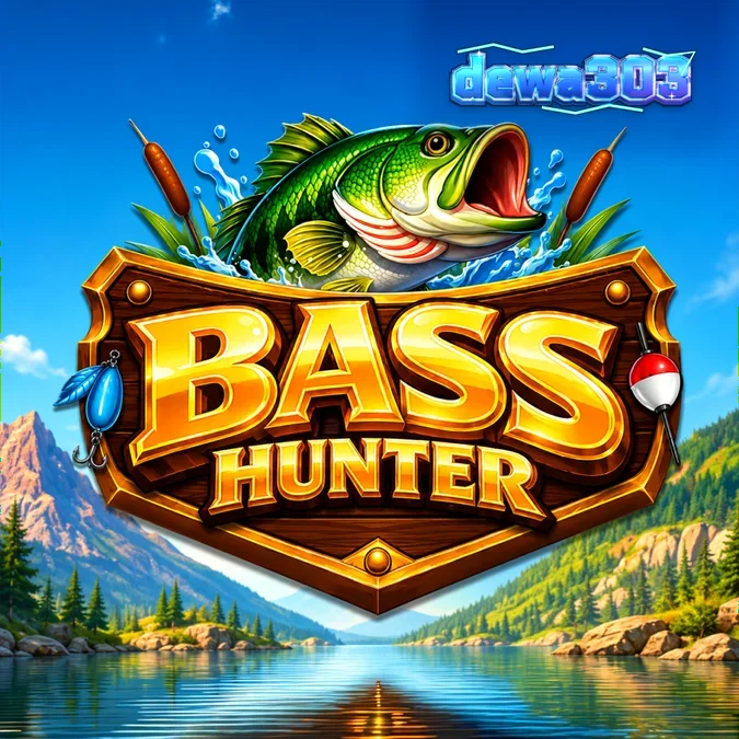 Tampilan layar permainan slot Bass Hunter dengan tema danau dan ikan.